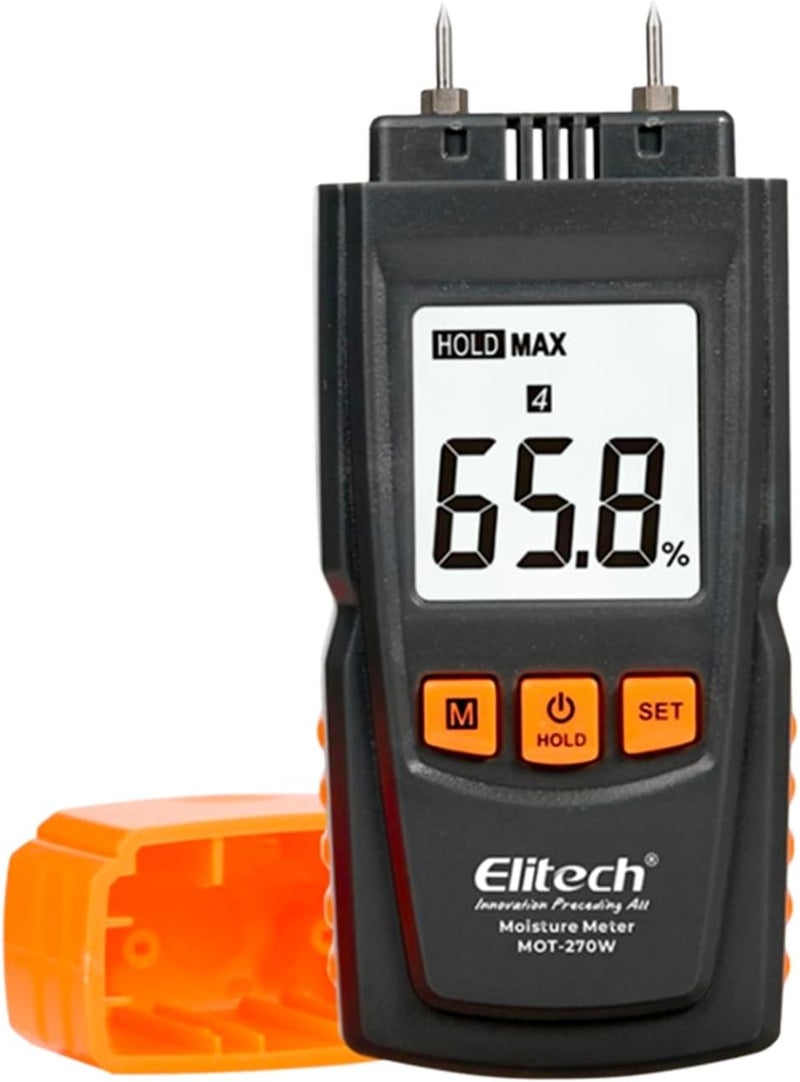 Elitech Digital Moisture Meter Water Leak Detector with Pin Probes, Moisture Tester for Wood Floors Walls with 4 Wood & Material Modes, Hold Function, Max/Min Reading MOT-270W - Image 1